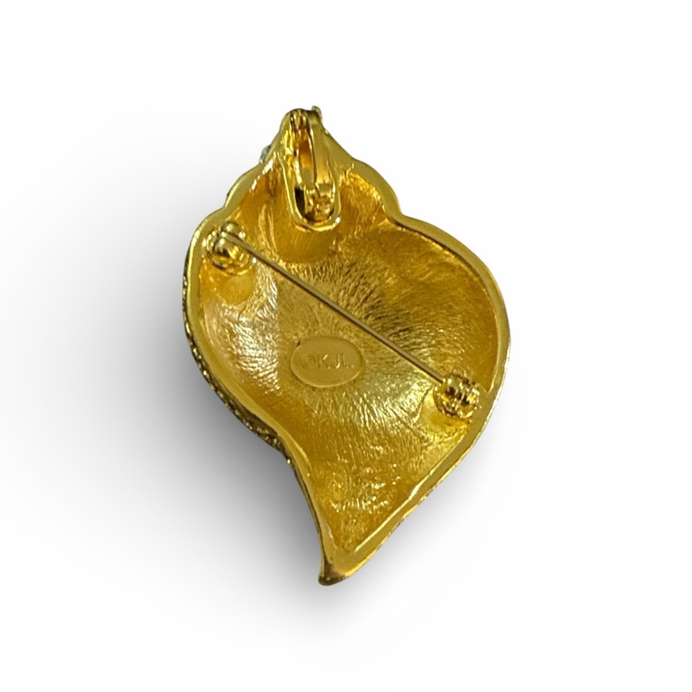 Kenneth J Lane Gold Rhinestone Conch Shell Brooch/Necklace Pendant - Picture 2 of 2